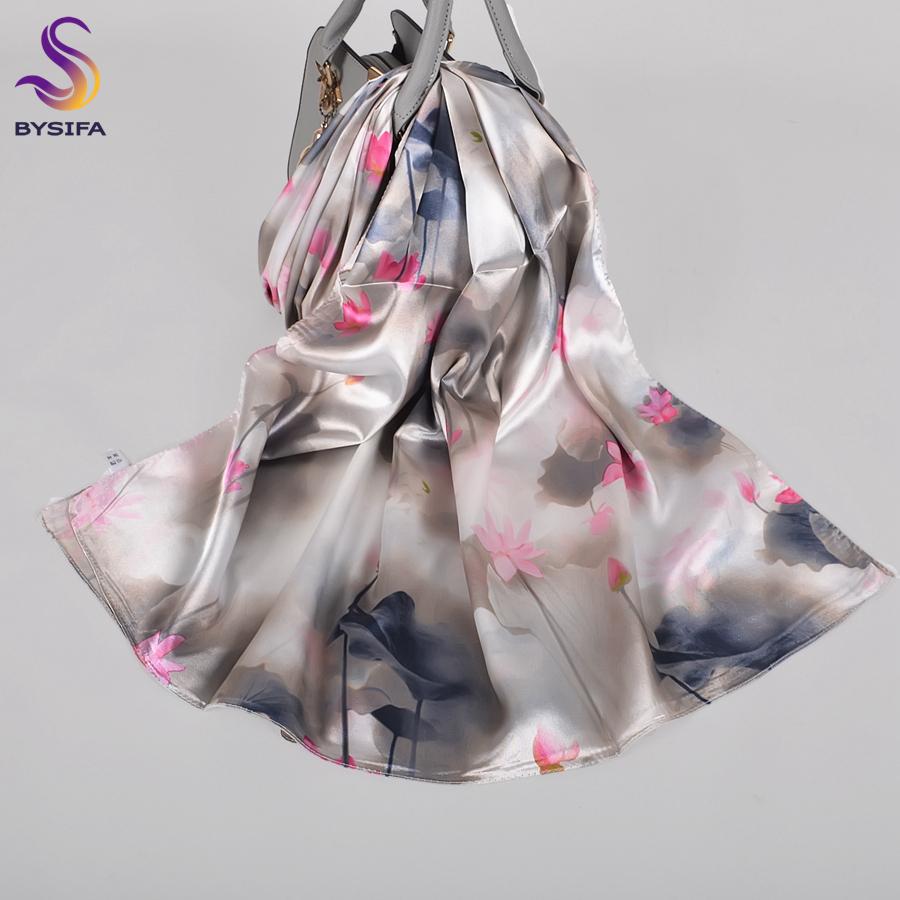 [BYSIFA]  Green Blue Ladies Satin Long Silk Scarf Shawl New Fashion Brand Scarves Printed Spring Fall Female Head Scarf 160*70cm