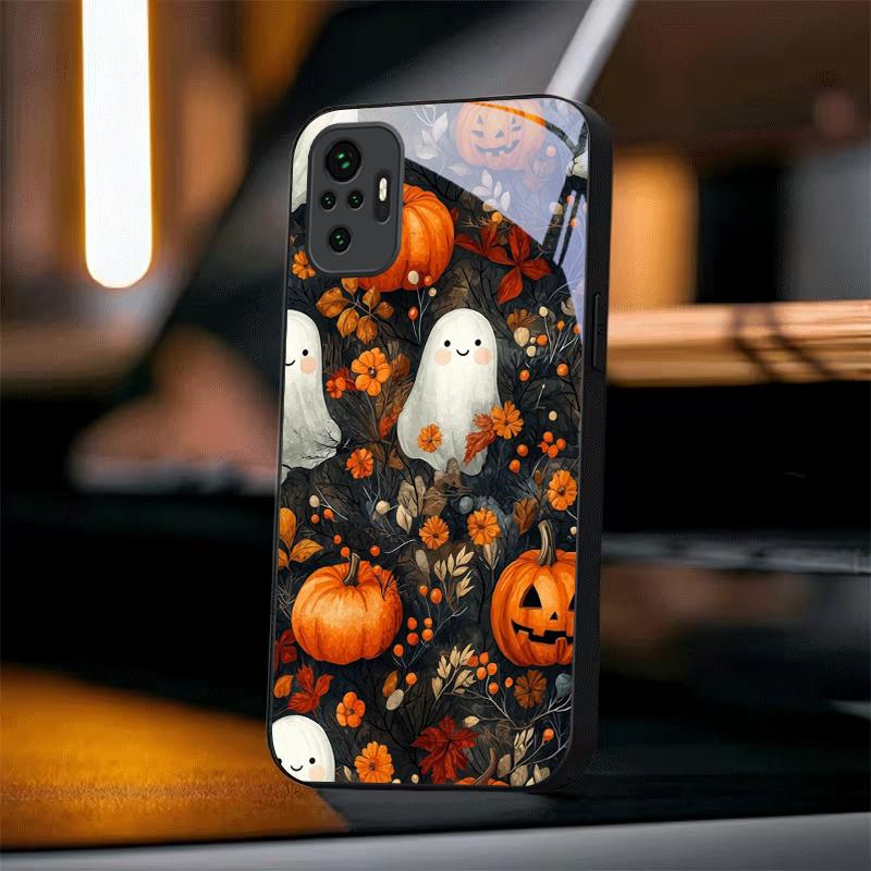 Ghost Pumpkin Halloween Black Glass Phone Case For Redmi Note 14 Pro+ 13 Pro 8 9S 12S 10 Pro 11 13C 14C 12 13 8T A3 Black Cover