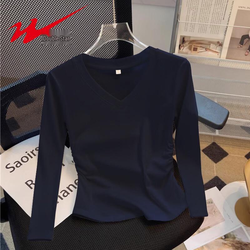 Shuangxing Women s V-Neck Slim-Fit Long-Sleeve Top L