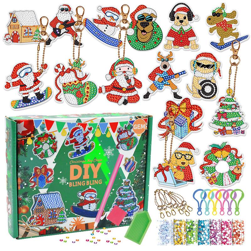Weihnachts-Überraschungsbox Diamantmalerei DIY Punkt Diamant Schlüsselanhänger Anhänger Acryl Kinder Handgemachte Diamantmalerei