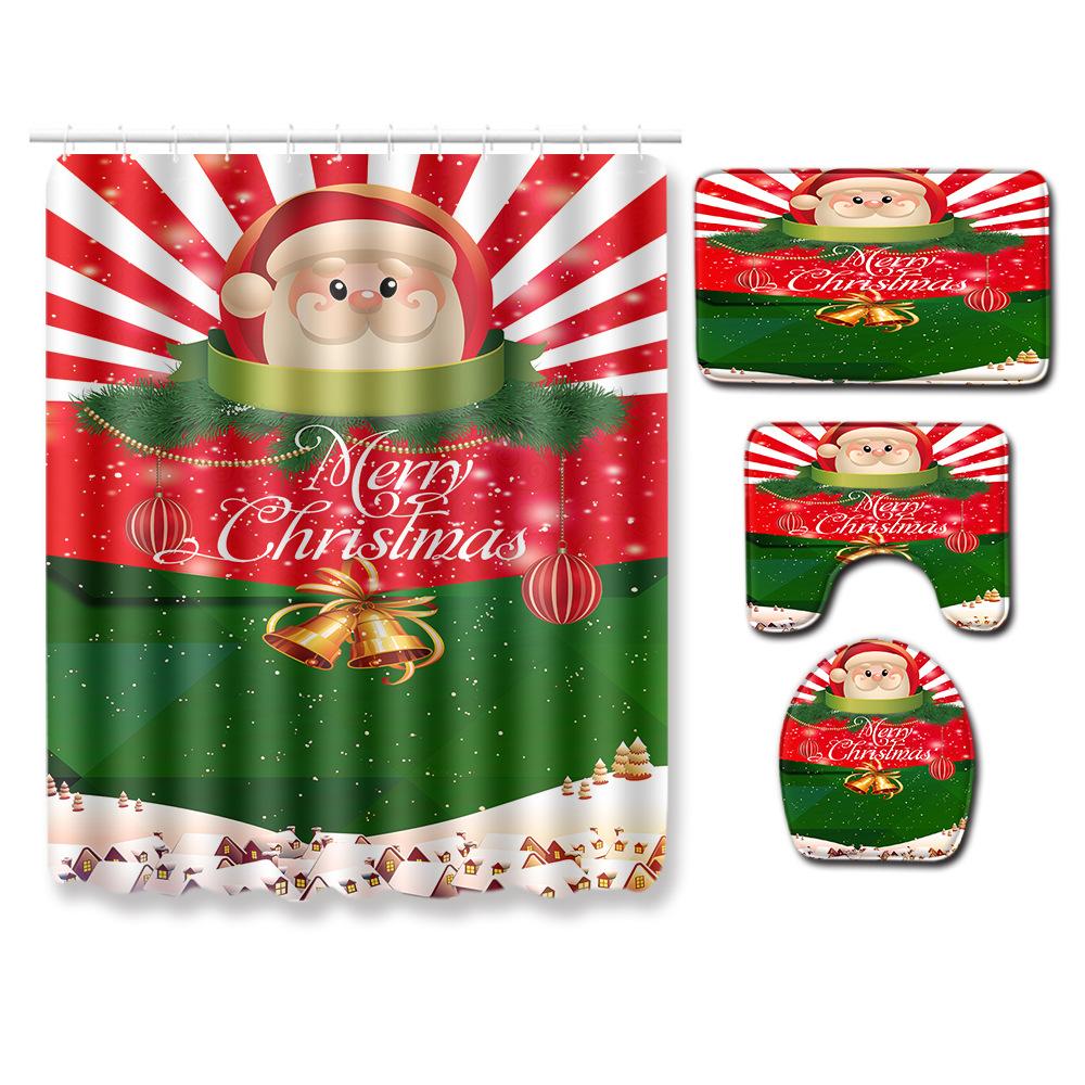 Christmas Toilet Seat Shower Curtain Four-Piece Printed Floor Mat Set Bathroom Floor Mat Bedroom Absorbent Door Mat Carpet