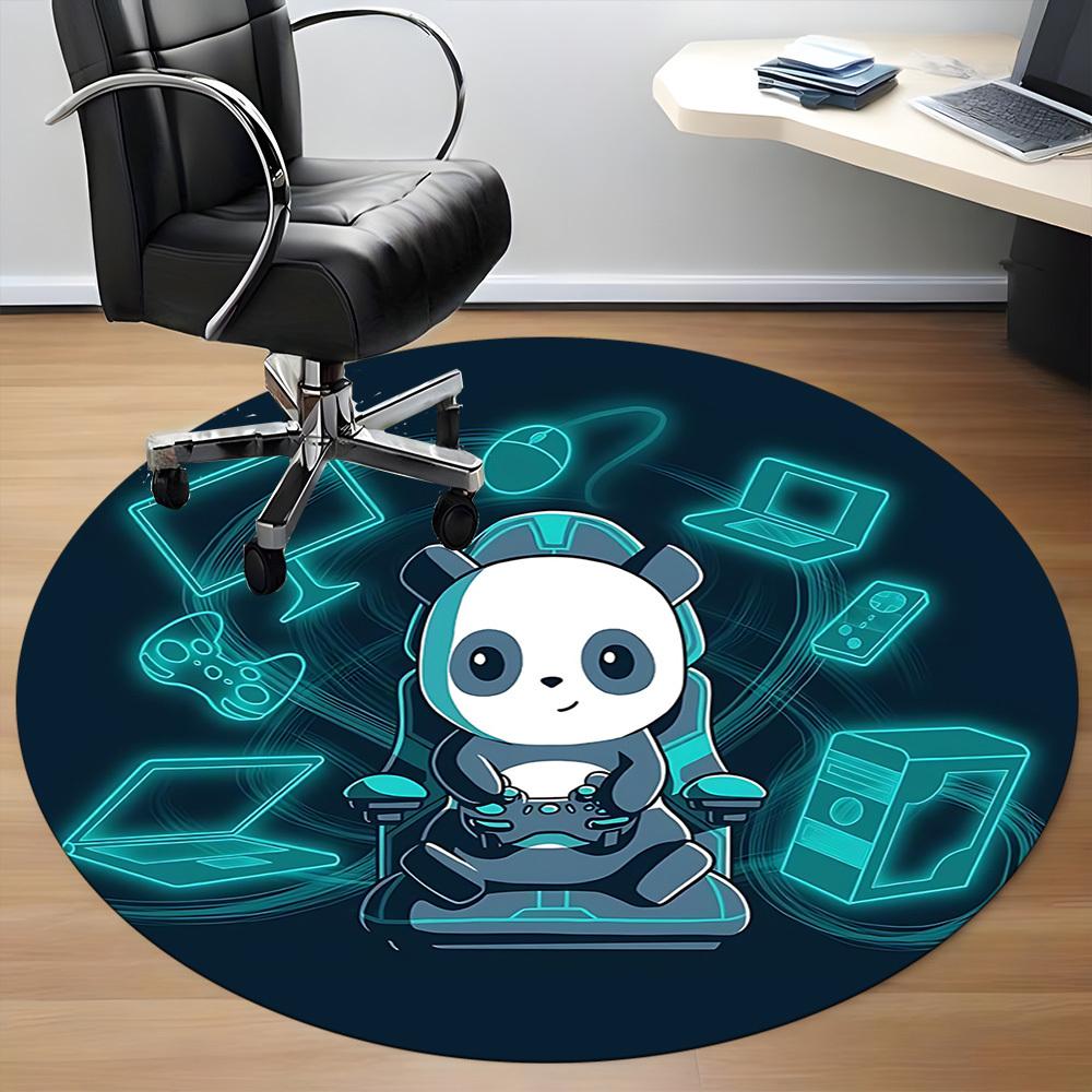 1pc Gamer Panda Office Round Area Rug, Indoor Mat Suitable For Office, Under Office Chairs Bedroom Living Room Home Decor, Room Deco, 066