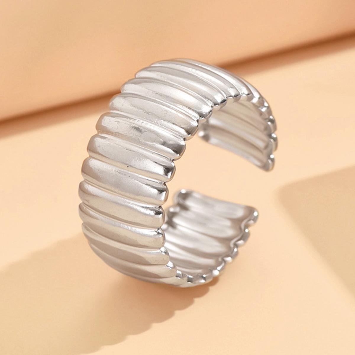 Retro Geometric Stainless Steel Adjustable Wide Ring