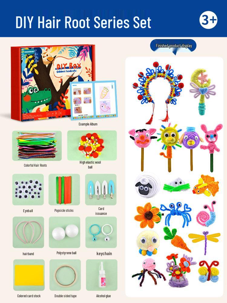 International Kindergarten DIY Kit: Chenille Stems, Pompoms & Non-Woven Fabric for Handmade Art Projects