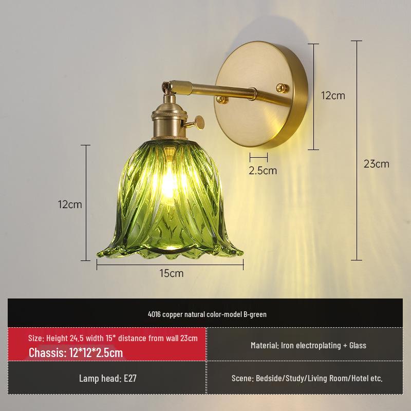 Vintage Japanische Grüne Glas Schmiedeeisen Wandleuchte - Nordische Moderne Nachttisch- & Schminktischleuchte