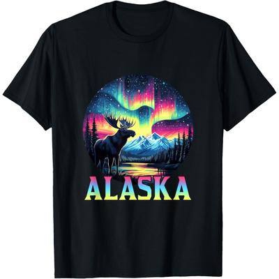 Alaska Northern Lights Aurora Viewing Alaska Vacation Moose T-Shirt