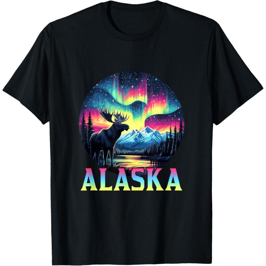 Alaska Northern Lights Aurora Viewing Alaska Vacation Moose T-Shirt XXXXXL чёрный