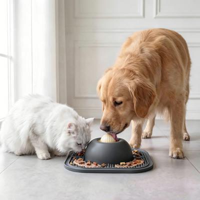 Slow Feeder Dog Bowl with Lick Mat Non-Slip Dog Lick Bowl with Interactive Rolling Ball Silicone Dog Licking Toy for Liquid And Thick Treat Dogs Cats