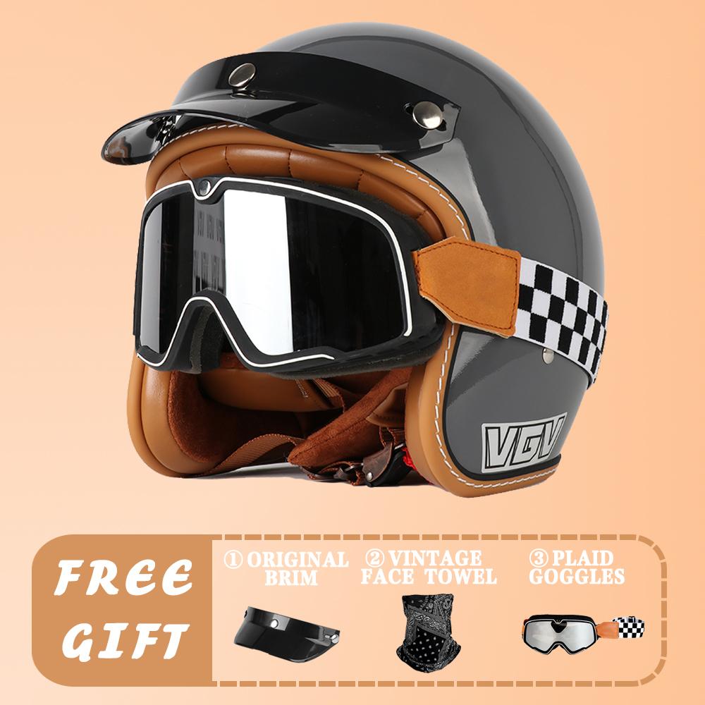 VGV DOT Certified Retro Cruise Motorcycle Helmet Men's and Women's Electric Vehicle All-season Riding Half Helmet Motorcycle 3/4
