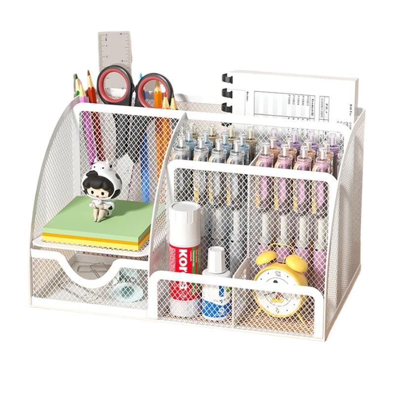 Office Accessories Desk Stationery Organizer Creative Metal Pen Holder Pencil Storage Rack 7 Grid Storage Box Divided Container