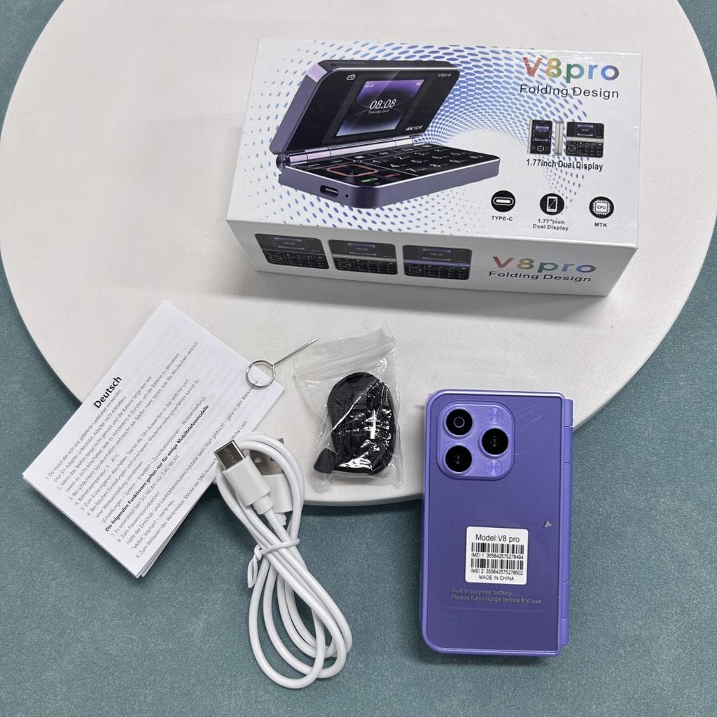 Nový V8 Pro 2G Skládací Mobilní Telefon 1,77 palce Dvojitý Displej MTK Dual SIM Dual Standby Vestavěná Baterie Mp3 Mp4 Bluetooth Mini Svítilna Mobilní Telefon