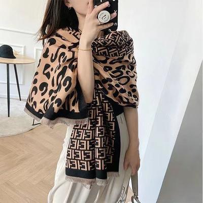 Nouă Modă Toamnă și Iarnă Versatilă Portocaliu High-End Imprimeu Leopard Față-Verso Lână Imitată Șal Eșarfă pentru Femei