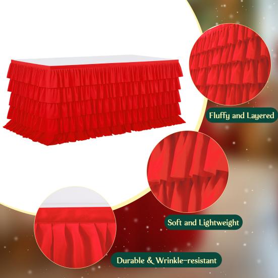 Ruffled Table Skirt 5-Tier Pleated Chiffon Tablecloth Reusable Tutu Table Skirt for Classroom Teacher Desk Back To School Birthday Party Cake Dessert