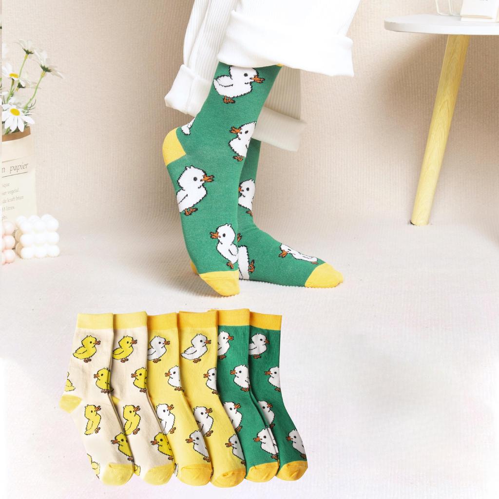 Meias Femininas Kawaii Fofas Outono Primavera Desenho Animado Animal Pato Meias Maré Moda Coreana Harajuku Meia Engraçada