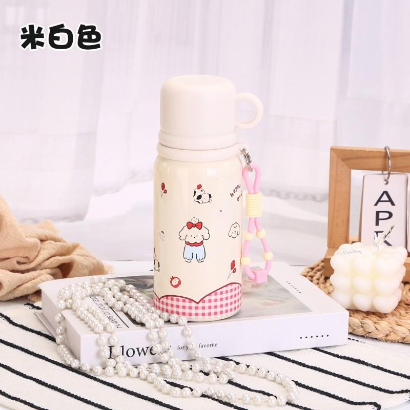 Stainless Steel Insulated Tumbler With Straw Handle Women Kids Office Travel 500ml Vacuum Thermos Cup 500 mL грязно-белый