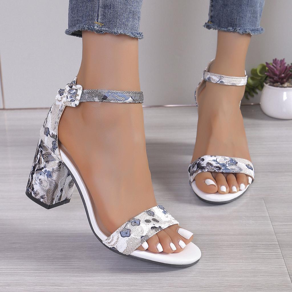 Large size new European and American round head casual flower thick-soled fish mouth thick heel comfortable sandals