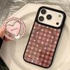 Retro plaid gold-plated iPhone 17 Pro Max Apple 16 phone case 13 magnetic heart-shaped stand 15 compatible with 14