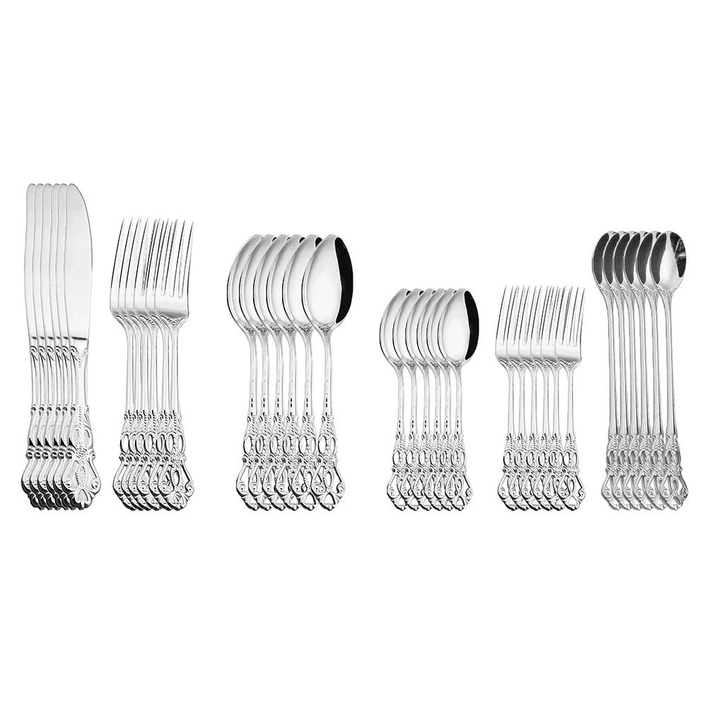 

36 предметов Королевский набор столовых приборов из золотой нержавеющей стали Роскошная столовая посуда Ножи Ложки для холодного чая Вилки Кухонная посуда Столовое серебро серебряный