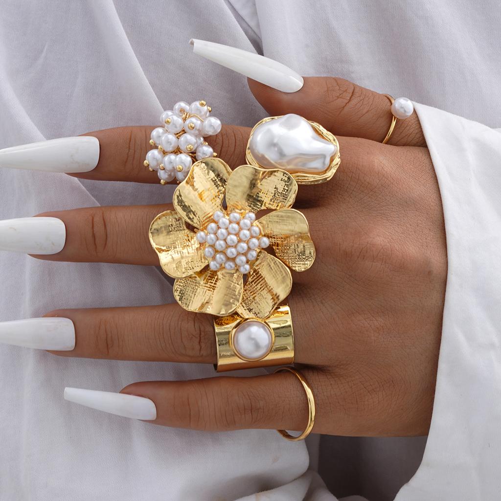 Anillo Vintage de Diseño Suave de Concha de Flor Juego de Anillos Moda Elegante Bohemio Estrella de Mar Anillo Personalizado Fiesta Vacaciones Uso Diario Joyería
