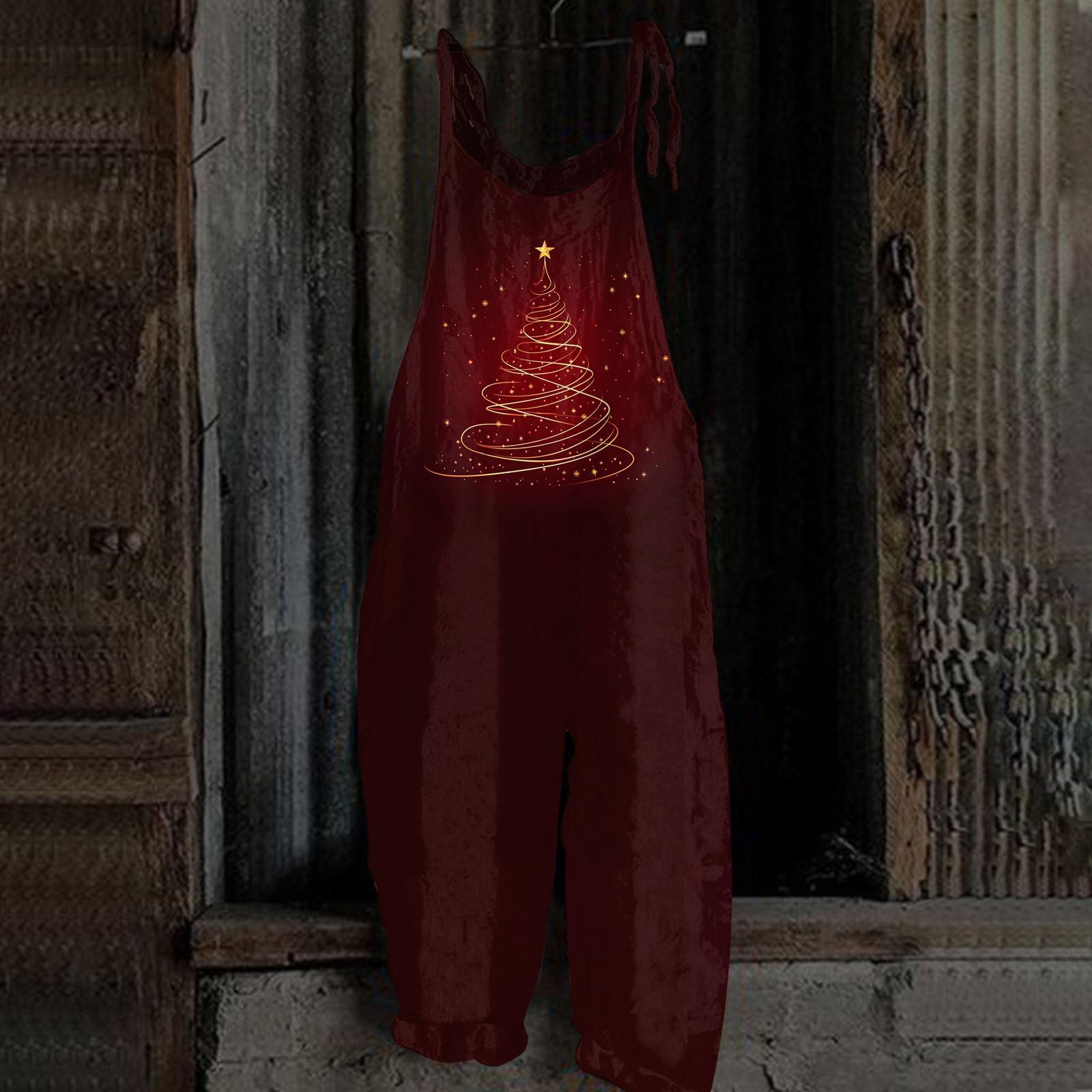 

Женский комбинезон с рождественским принтом, повседневный свободный винтажный комбинезон из хлопка и льна XL
