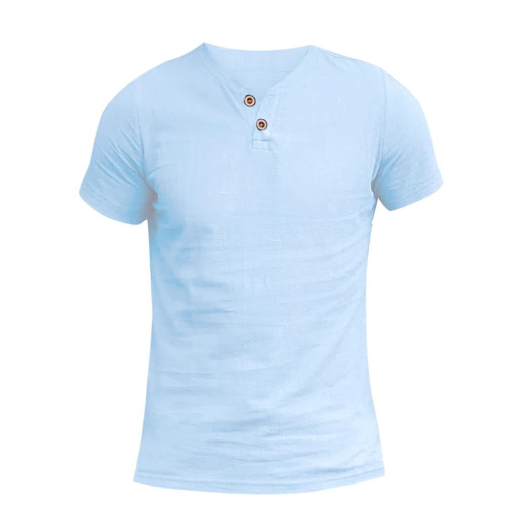Fashion And Comfortable Cotton And Hemp Solid Color Men'S Short Sleeve T-Shirt