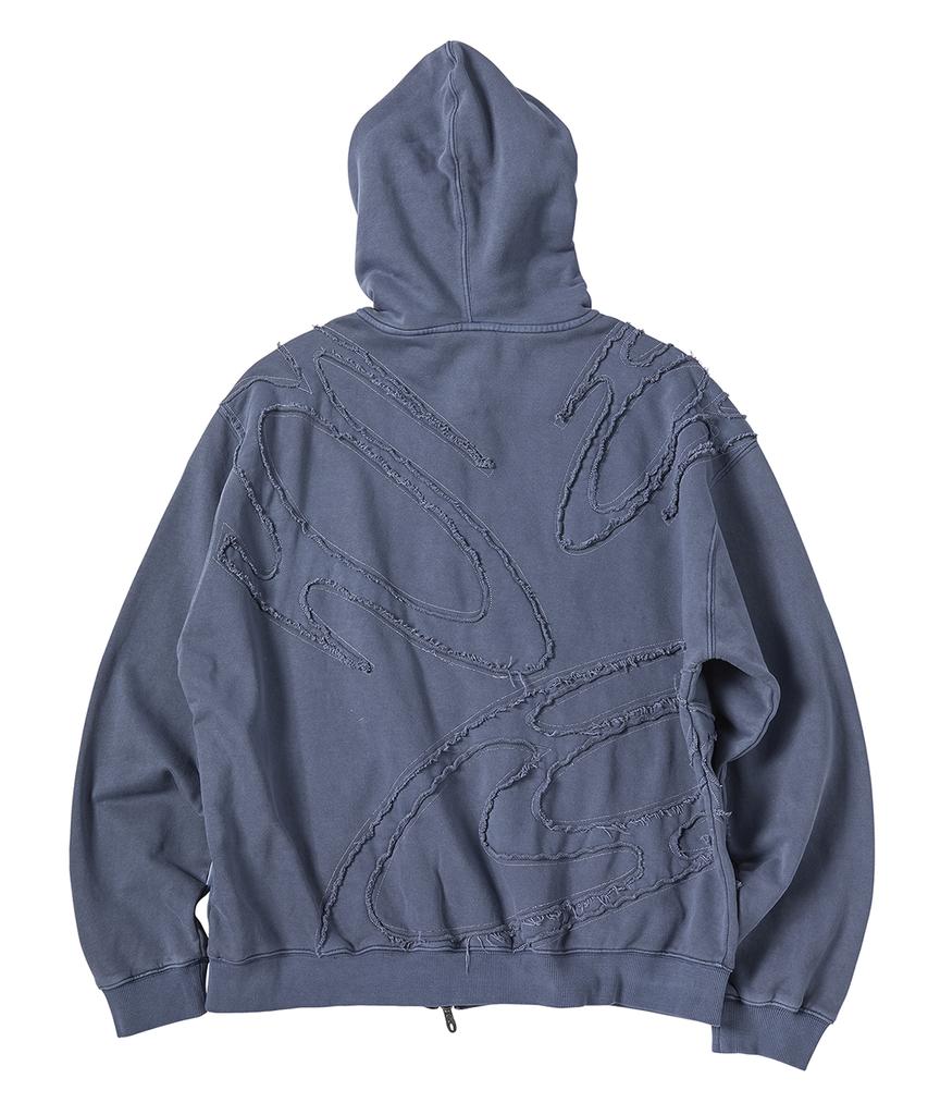 Travel Logo Applique Pigment Zip-Up Hoodie Blue Shadow