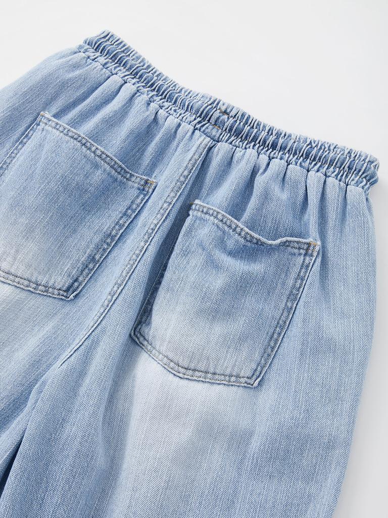 Icaruk Blue Washed Linen Elastic Waist Denim Shorts Dspt101