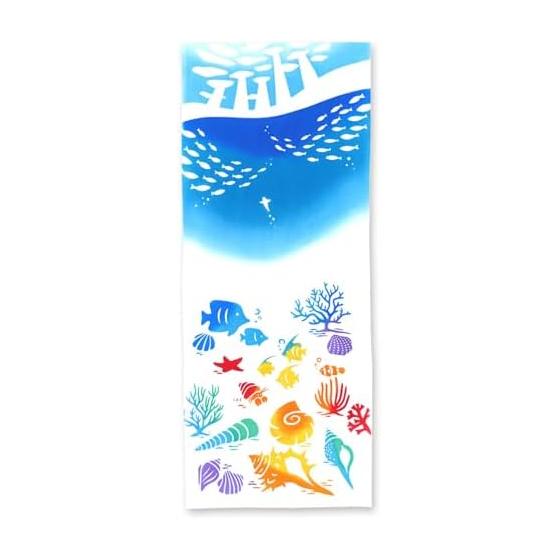 Miyamoto Towel Tenugui Kenema Dyed Tenugui Underwater Aquarium Made in Japan, Blue, Approx. 35x90cm, 50246