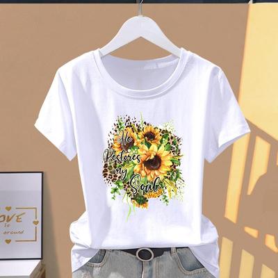 (Asian Size) Graphic Tee T Clothing Leopard Flower Trend Cute Casual Fashion Print Female Casual  Women's Top Lady Short Sleeve T-shirt
