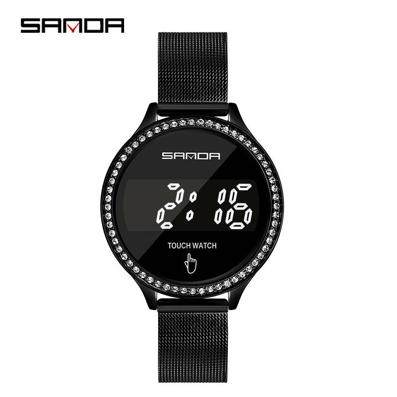 Sanda Stylish Touch Key Electronic Watch with Mesh Band - Creative Business Design.