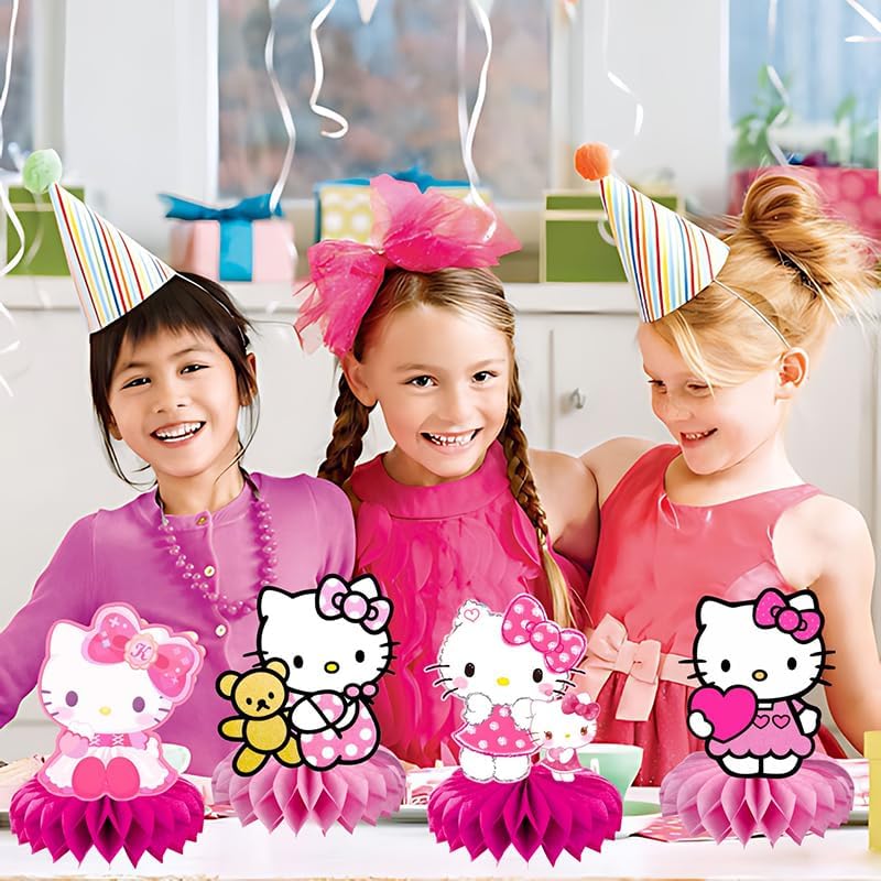 8Pcs Kitty Honeycomb Table Centerpiece, Kitty Birthday Party Supplies Table Decorations for Kids Party Decorations