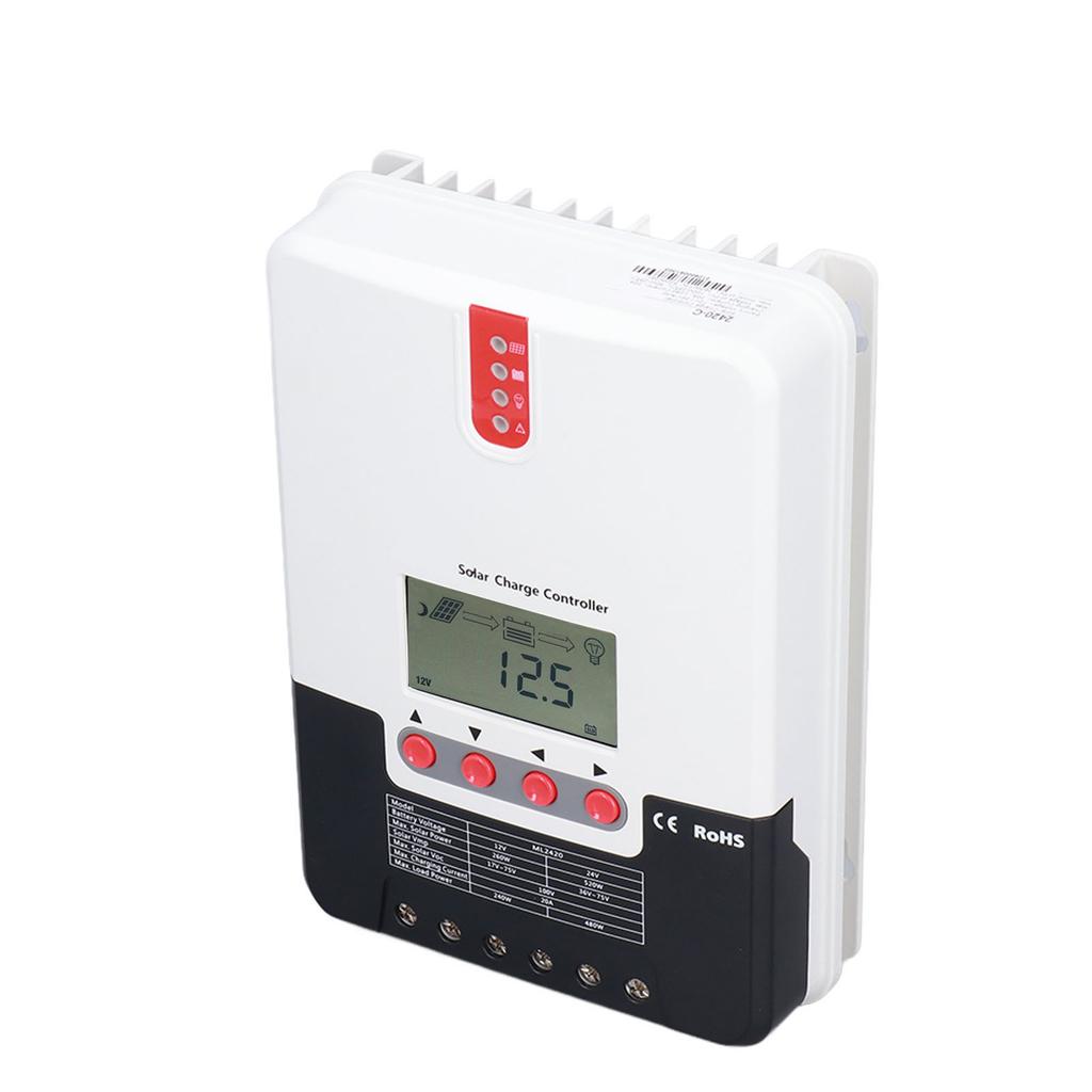 MPPT Solar Charge Controller 12V/24V 20A IP32 Protection Accessories for Power Stations Yachts RVs