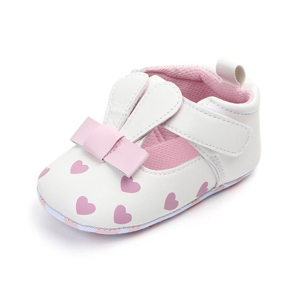 Buty Księżniczki dla Dziewczynki Uroczy Wzór Królika i Serca Buty dla Niemowlaka Pierwsze Kroki Skóra PU Miękka Podeszwa Antypoślizgowe Buty Casual dla Niemowlaka