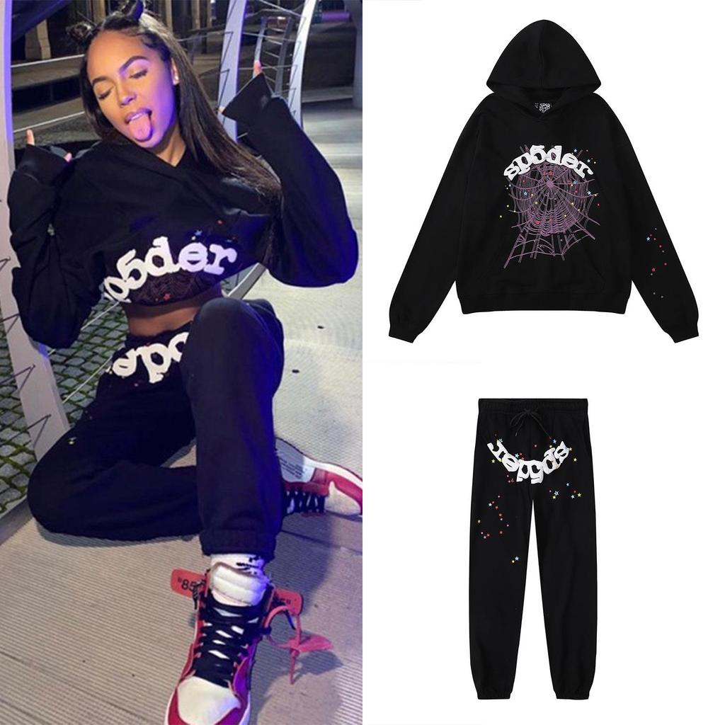 Sp5der Unisex High-Quality American Style Spider Web Hoodie Set