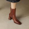 Fashion 2024 Autumn/Winter Women Boots Square Toe High Heel Shoes for Women Leather Boots Women Handemade Shoes Mid-calf Ladies Shoes
