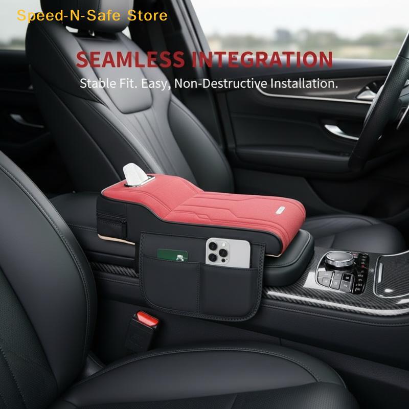 Universal Car Armrest Pad Height-Increasing Insoles Shearling Tissue Storage Box With Side Card Holder/Storage Pouch