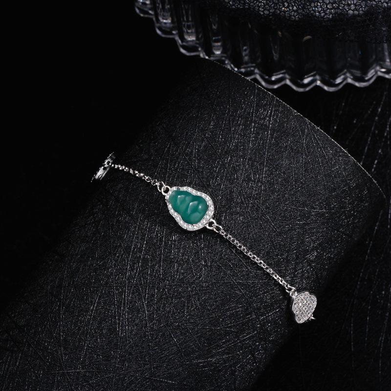 Blue Water Jadeite Gourd Bracelet Women's Chinese Retro Elegant High-end Jadeite Accessories Hand Jewelry
