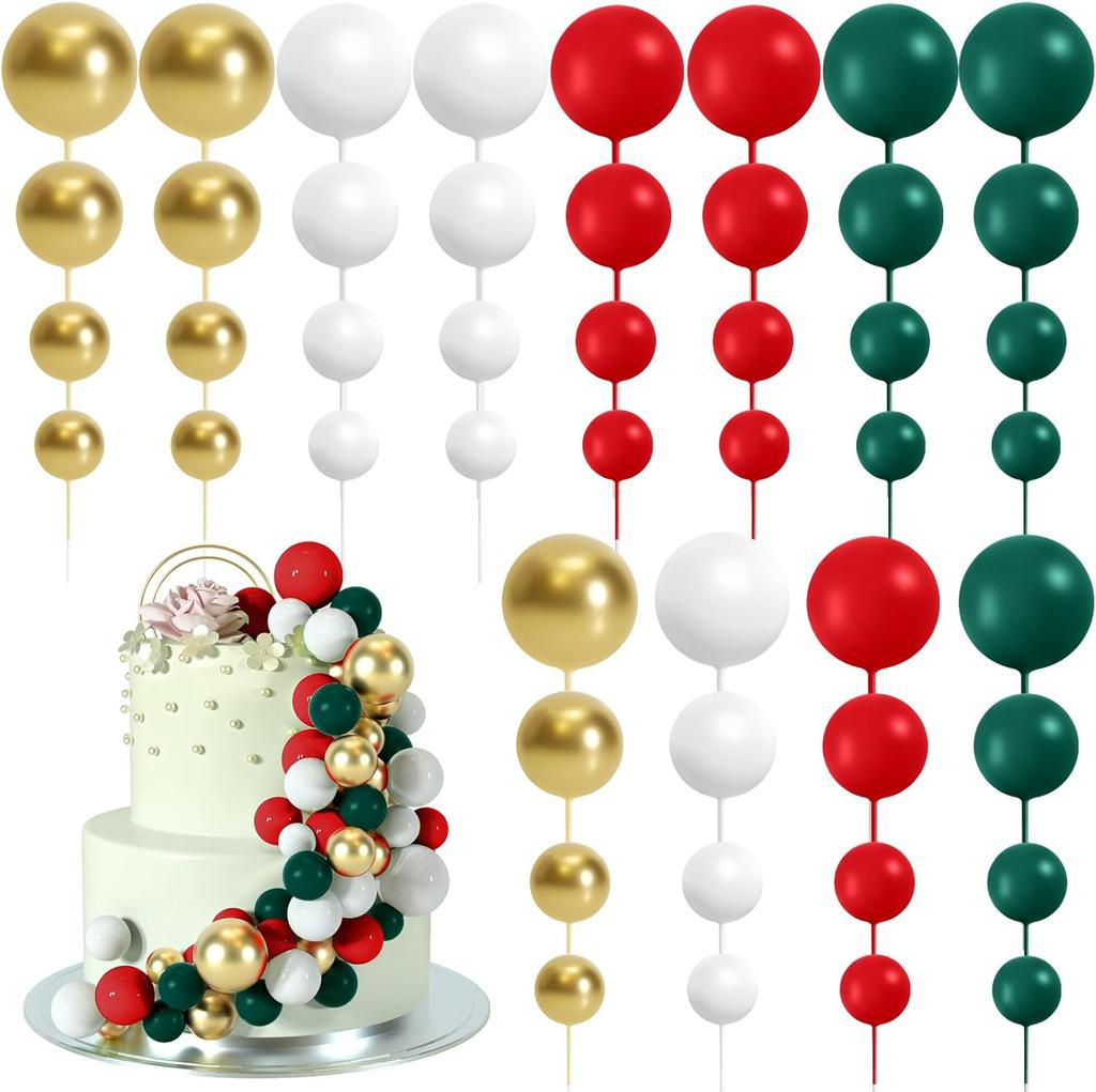 48Pcs Balls Cake Topper Decorations Cupcake Toppers Foam Balls Cake Decorations for Birthday Party Wedding Anniversary Decor