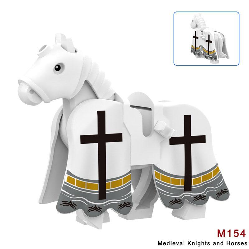 Středověký MOC Hradní Voják Figurky Stavebnice Mount Bílý Lev Zbroj Válečný Kůň Kočár Doprava Vůl Drak Hračky Dárek K149