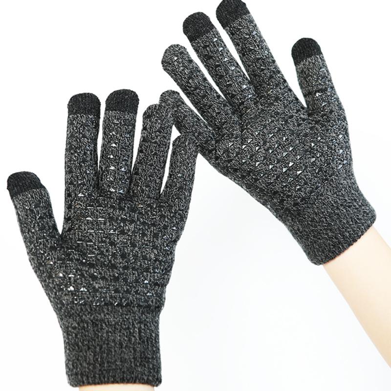 Winter Touchscreen Gloves Men Large Size Thermal Anti-Slip Cold Weather Riding Knitted Double Layer Thick Fleece Lined