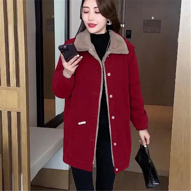 

Women s Plus Size Mid-Length Black Velvet Windbreaker - Winter Fashion for Middle-Aged Mothers XL вино красного