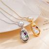 High Grade Rose Preal Zircon Pendant Necklace Stainless Steel Chains Flower Enamel Choker Jewelry Gift For Women Girls