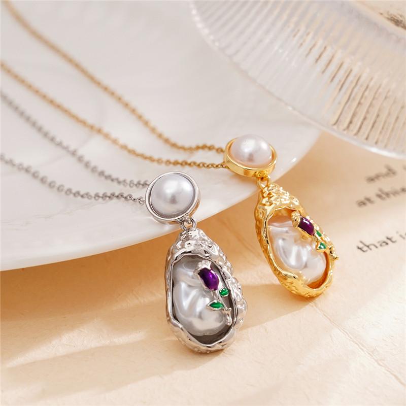 High Grade Rose Preal Zircon Pendant Necklace Stainless Steel Chains Flower Enamel Choker Jewelry Gift For Women Girls