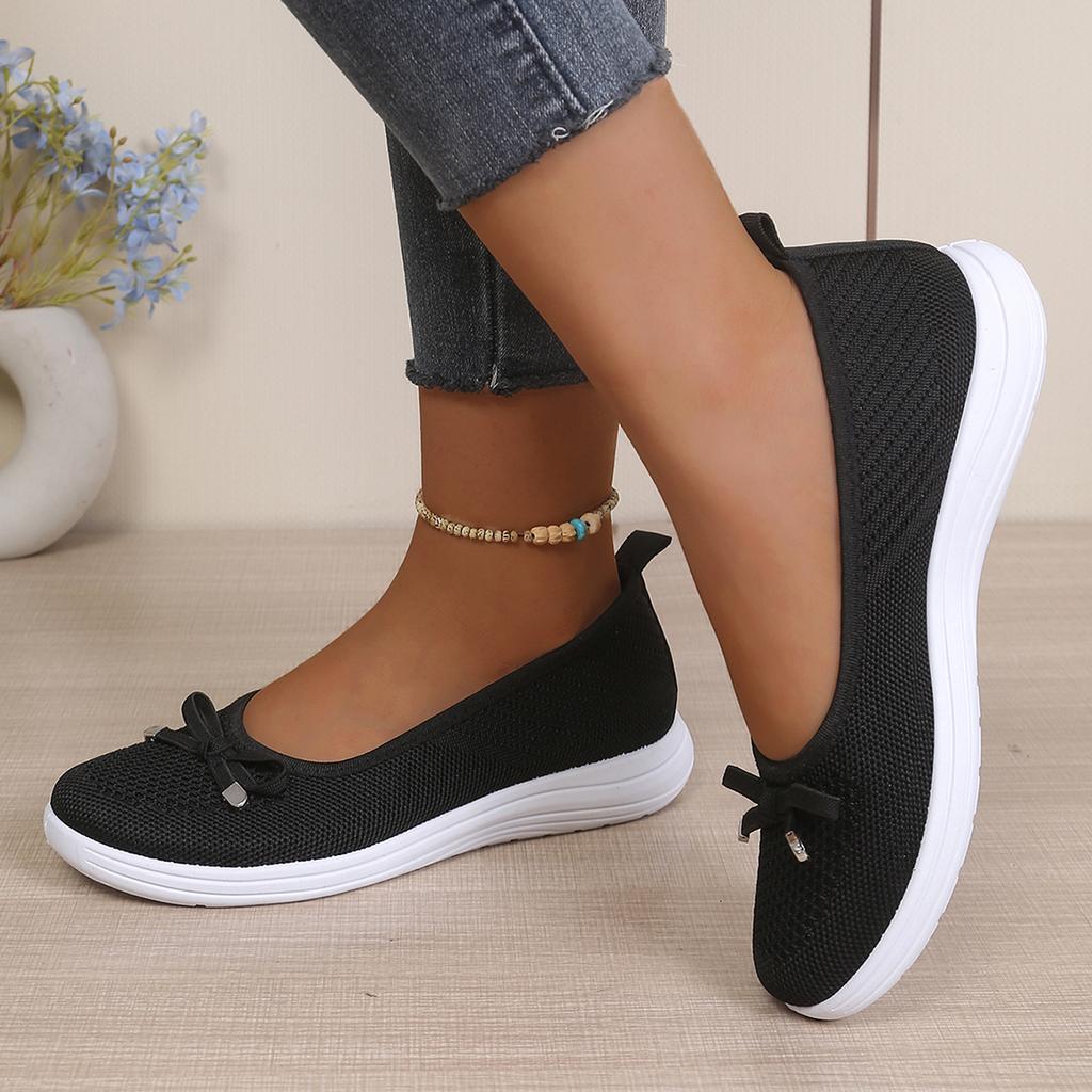 Women'S Breathable Mesh Slip On Single Flats Bow Ornament Lightweight All Seasons Daily Commute Outdoor Comfort Mom Walk Shoes
