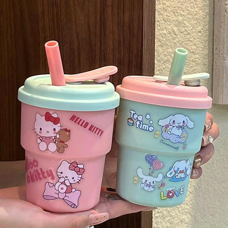 Water bottle water cup female office worker ins cute sticker girl straw cup portable large capacity coffee milk cup