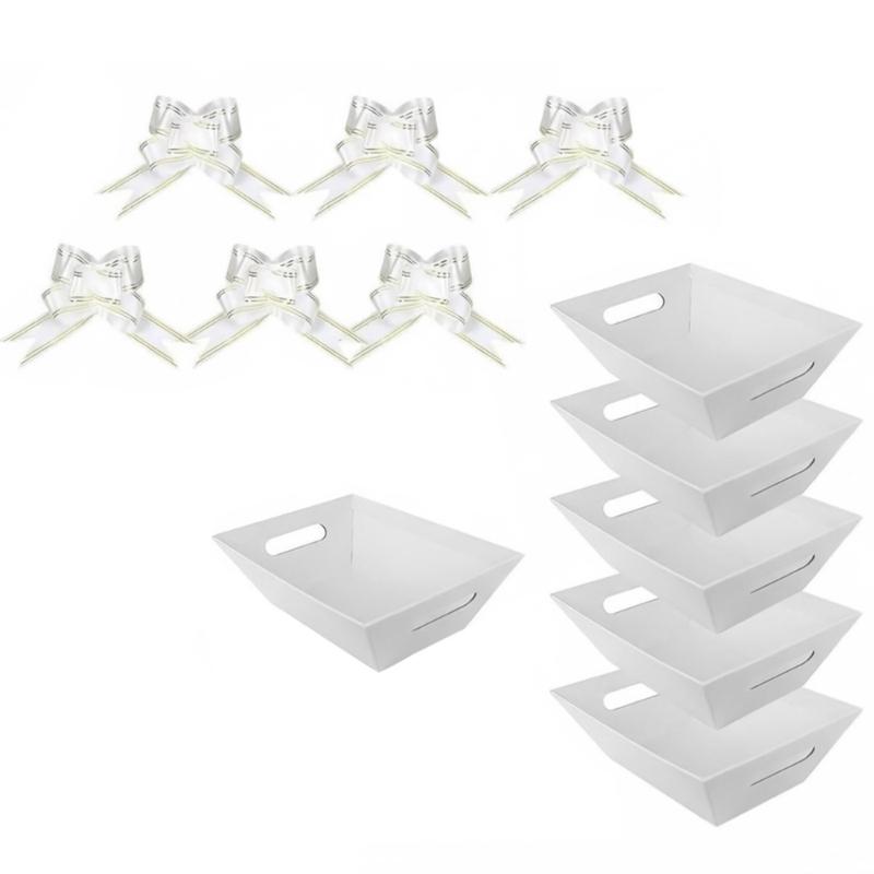 Recyclable Gift Boxes With Handles and Decorative Bows Elegant White Baskets for Parties Event Celebration 1