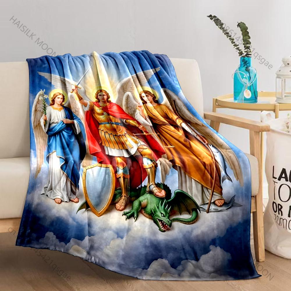 1PC Angels and Radiant Warrior Print Blanket Prayer Blankets for Believers Suitable for Home Sofa Camping Travel Car