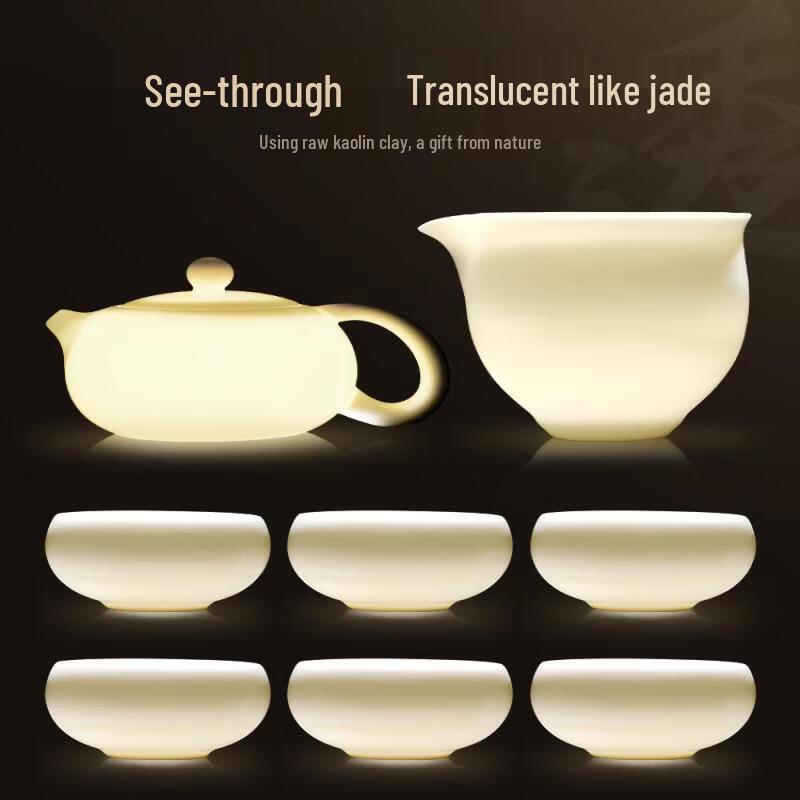 Handun White Ceramic Mutton Fat Jade Kung Fu Tea Set