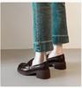 Versatile British Style Cowhide Mid-Heel Loafers - Retro Round Toe Slip-On Women's Shoes with 5cm Chunky Heel