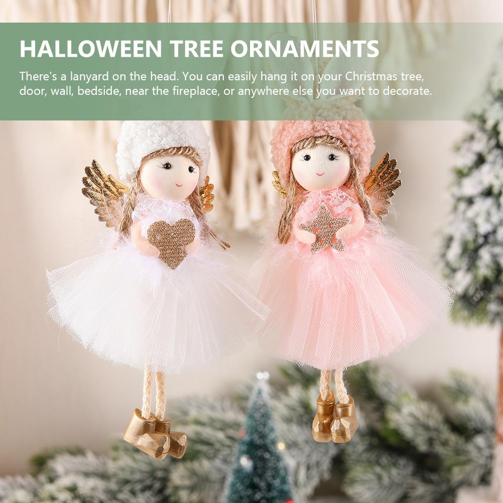 2 Pcs Cute Angel Pendant Garden for Outside Decorate Christmas Ornaments Pink